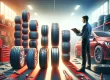The image accompanying this post illustrates the consultation process between a mechanic and a customer on selecting the appropriate tyres, set against the backdrop of a tyre selection in a garage with red accents.